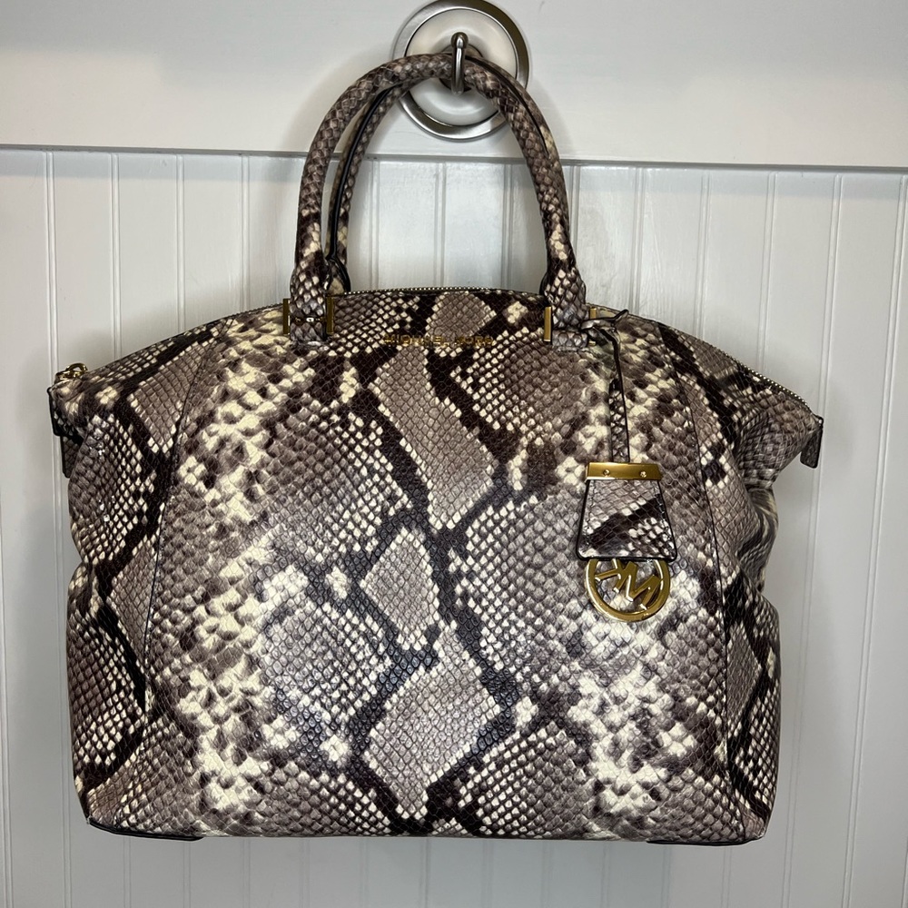 Michael Kors Riley Python Embossed Leather Satchel Shoulder Bag Tote